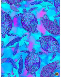 Prismatic: Moonlit Glow Turtles  -- Timeless Treasures nick-cd1488 turq