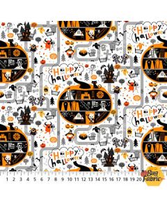 Ghoultide Greetings: Halloween Town White -- Northcott  Fabrics / Patrick Lose 10018-10