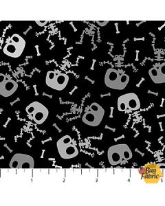 Ghoultide Greetings: Bony Skeletons Black -- Northcott Fabrics 10021-99
