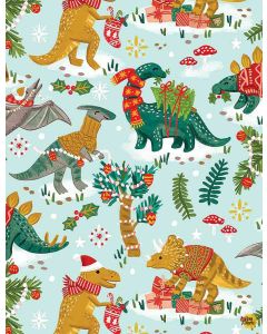 Cozy Holidays: Holiday Dinosaurs --  Timeless Treasures Fabrics Olivia-cd1403 aqua -- 2 yards 11" remaining