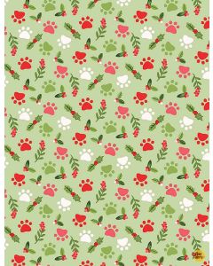 Cozy Holidays: Holiday Paw Prints -- Timeless Treasures Fabrics Olivia-cd1404 green