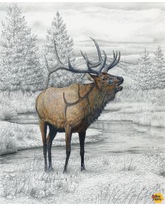 Big Game: Elk Pencil Painting Panel (1 yard) -- Riley Blake Designs 12974 elk