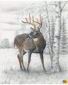Big Game: Whitetail Deer Pencil Painting Panel (1 yard) -- Riley Blake Designs 12976 deer