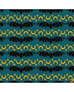 Storybook Halloween: Cosmic Stripe Bats Turquoise -- FreeSpirit Fabrics pwrh057.turq