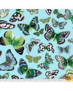 Secret Stream: Butterflies Aqua -- Free Spirit Fabric pwsl094.aqua