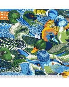 Secret Stream: Quackers Ducks Aqua -- Free Spirit Fabric pwsl096.aqua