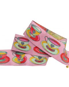 Curiouser & Curiouser by Tula Pink Ribbons: Big Tea Time Pink 1.5" -- Renaissance Ribbons TK-74/38mm col2