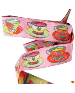 Curiouser & Curiouser by Tula Pink Ribbons: Tea Time Pink 7/8" -- Renaissance Ribbons TK-73/22mm col2