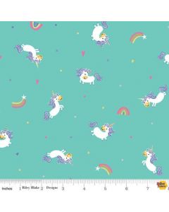 Unicorn Kingdom: Unicorn Toss Teal Rainbows -- Riley Blake Designs c10471 teal