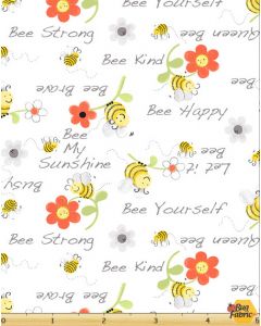 Sweet Bees: Bees Words White -- Susy Bee 20362-100