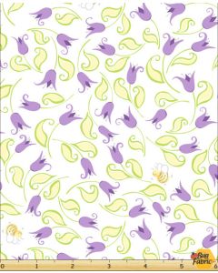 Bird's Buddies: Mini Tulips & Bees Light Aubergine -- Susybee 20383-660 -- 25" + FQ remaining