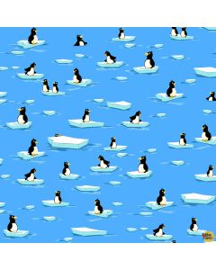 Burr the Polar Bear:  Penguins Sky Blue -- Susy Bee Textiles 20398-725 