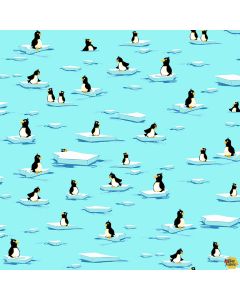 Burr the Polar Bear:  Penguins Light Aqua -- Susy Bee Textiles 20398-925
