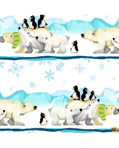 Burr the Polar Bear:  Pictorial Stripe Border -- Susy Bee Textiles 20399-100 