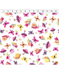 Sloane the Snail: Garden Toss White -- Susy Bee Fabrics 20411-100 