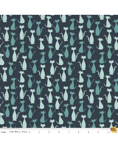 Spooky Hollow Cats Teal (Silver Sparkle) - Riley Blake Designs sc10573-teal - 1 yard 22" remaining