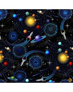 Science & Math: Tossed Solar System - Timeless Treasures Fabric space-cd1692 black - 33" + FQ remaining