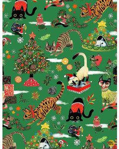 Not Ameowsed: Pixie Play Cats Pine -- Dear Stella Fabrics dmb2225 pine