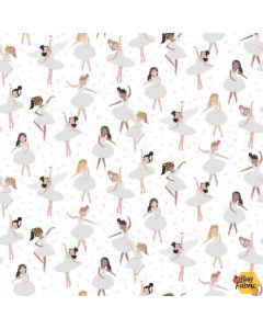 Music Box: Glitter Girls Ballet White - Dear Stella Fabric Stella-m1642 white - 1 yard 29" remaining