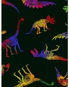 Wild World:  Multi Colored Dinosaurs Black -- Timeless Treasures dino-c8329 black