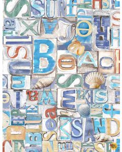 Beach Day: Beachy Words on Wood -- Timeless Treasures Fabrics beach-c8459 multi
