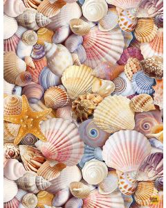 Beach Day: Assorted Packed Beach Shells -- Timeless Treasures Fabrics beach-c8460 multi