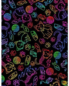 Rainbow Pets: Cat and Mouse Rainbow Outline -- Timeless Treasures cat-c7037 bright