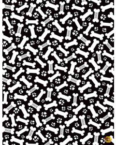 Dapper Dog: White Dog Bones -- Timeless Treasures Fabric dog-c8922 black