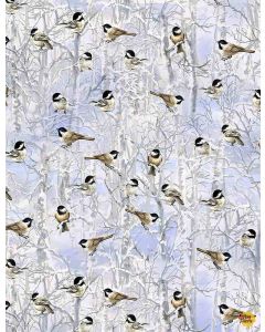 Nature's Holiday: Chicadees Birds in Winter -- Timeless Treasures Fabrics Dona-c8406 blue