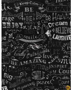 You Make My Heart Happy: Chalkboard Happy Words -- Timeless Treasures fun-c2786 black 