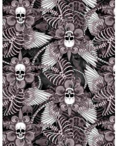 Last Dance: Skull Fleur De Lis with Wings -- Timeless Treasures Fabrics Fun-c8708 black