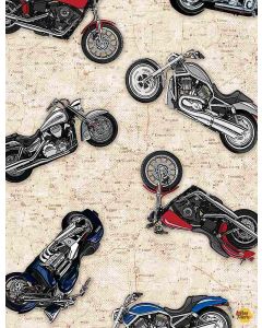 Fun: Patriotic Motorcycles on Map -- Timeless Treasures Fabrics fun-c8794 natural