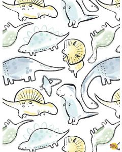 Dino-Roar: Cute Dinosaur Sketches White -- Timeless Treasures Fun-c8940 white