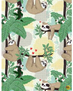 Slow and Steady: Sloths Hanging on Branches -- Timeless Treasures Fun-cd8846 cream