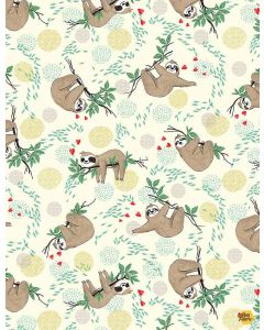 Slow and Steady: Tossed Hanging Sloths on Branches -- Timeless Treasures Fun-cd8847 cream