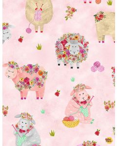 Knitting Goddess: Knitting Sheep -- Timeless Treasures Fabrics gail-c1090 pink