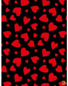 You Make My Heart Happy: Red Chalk Hearts Black -- Timeless Treasures gail-c7745 black 