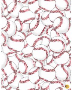 Grand Slam: Packed Baseballs  -- Timeless Treasures gail-c8315 white