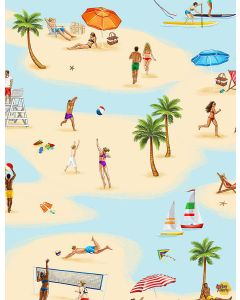 Summer Sports: People Playing on the Beach Scenic -- Timeless Treasures Fabrics GM-c1169 multi