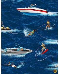 Summer Sports: People Wakeboarding and Boats -- Timeless Treasures Fabrics GM-c1171 navy