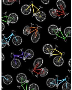 Summer Sports Move Your Body: Tossed Colorful Bicycles -- Timeless Treasures Fabrics gm-c8772 black
