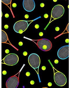 Summer Sports Move Your Body: Tossed Tennis Gear -- Timeless Treasures Fabrics gm-c8778 black
