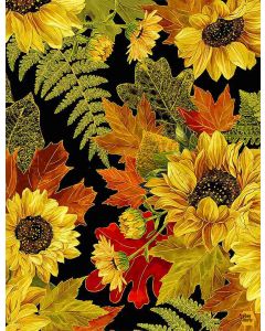 Fall Glory: Metallic Pinecone Sunflower Bouquets -- Timeless Treasures harvest-cm8542 black -- 1 yard 32" remaining