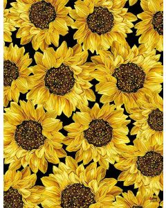 Fall Glory: Packed Metallic Sunflowers -- Timeless Treasures harvest-cm8543 black