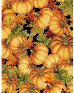 Fall Glory: Packed Metallic Pumpkins -- Timeless Treasures harvest-cm8544 black