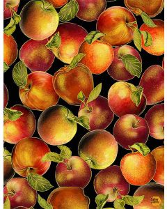 Fall Glory: Packed Metallic Apples -- Timeless Treasures harvest-cm8545 black