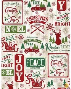 Comfort & Joy: Christmas Patch on Wood -- Timeless Treasures holiday-c8655 natural