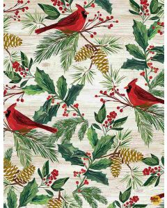 Holiday: Red Cardinals on Wood -- Timeless Treasures Fabrics holiday-c8658 natural