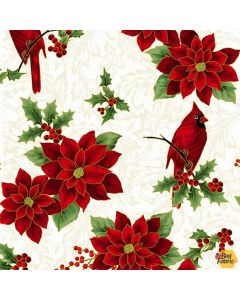 Holiday Wishes: Cardinal Poinsettia Natural/Gold -- Hoffman Fabrics u7767-20g