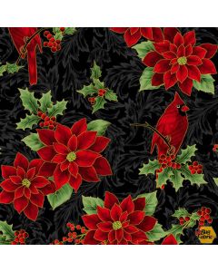 Holiday Wishes: Cardinal Poinsettia Black/Gold -- Hoffman Fabrics u7767-4g